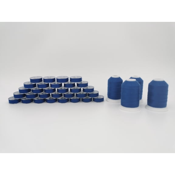 DOUBLELIN Size M Prewound Bobbins and Thread Combo, 30+4, Blue