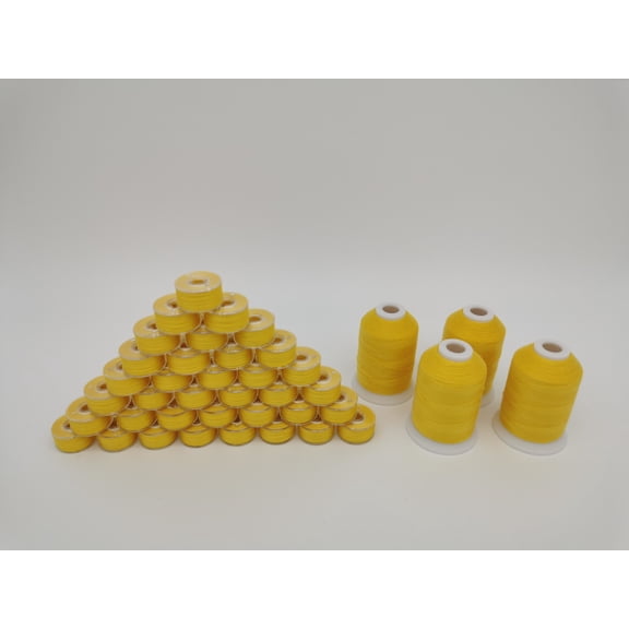 DOUBLELIN Size L Prewound Bobbins and Thread Combo, 36+4, Yellow