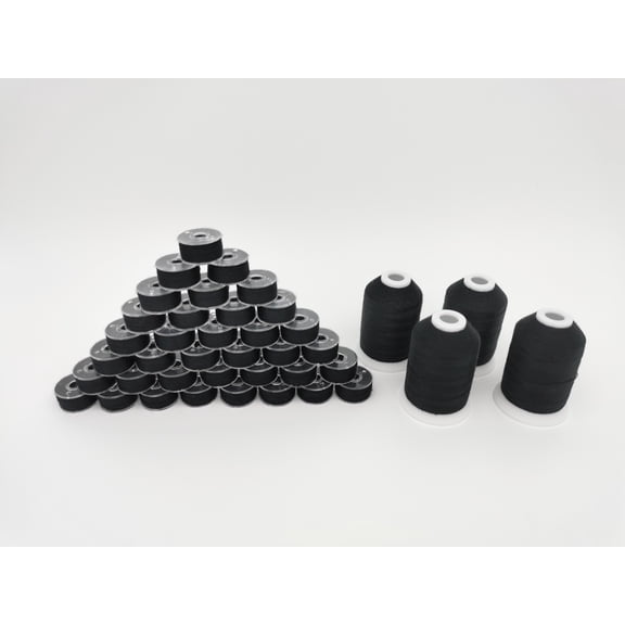 DOUBLELIN Size L Prewound Bobbins and Thread Combo, 36+4, Black