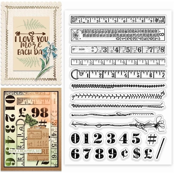 Sewing Thread Numbers Clear Stamp Silicone Clear Stamps Measuring Tool Shape Stamps for DIY Scrapbooking Photo Album Decorative Cards Making Ruler 6.3X 4.33x 0.12inch 1pc