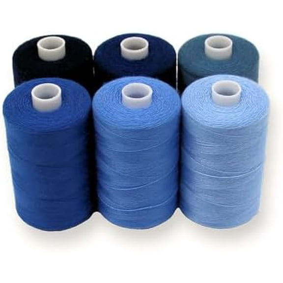 Sewing Thread in Blue Color Tones – 6 Spools of Polyester Thread for Sewing Machine for Beginners, Hand Stitching & Quilting - 1000 yds per Spool