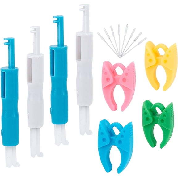 Sewing Tool Sets with Machine Needles Silicone Bobbin Clamps Holders Plastic Bead Containers and Sewing Needle Device Threader Mixed Color 68x52x11mm