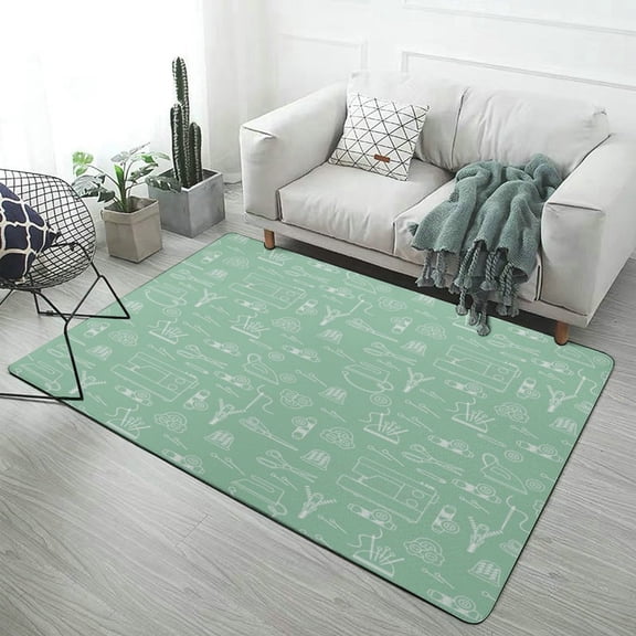 Sewing Tools Green Pattern Design Rug Non-Slip Floor Carpet for Living Room Bedroom Kitchen Hallway