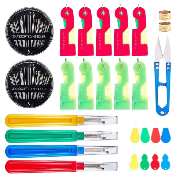 Sewing Tools Kits Include U Shape Sewing Scissors Seam Ripper Steel Sewing Needles Iron Sewing Thimbles Mixed color