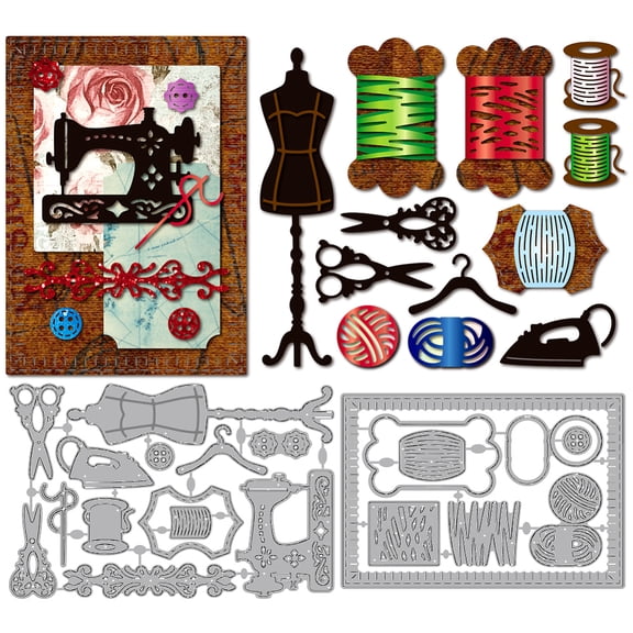 Sewing Tools Metal Die Cuts Sewing Machines Bobbins Cutting Dies Needles Threads Embossing Template for Card Making Carbon Steel Stencils