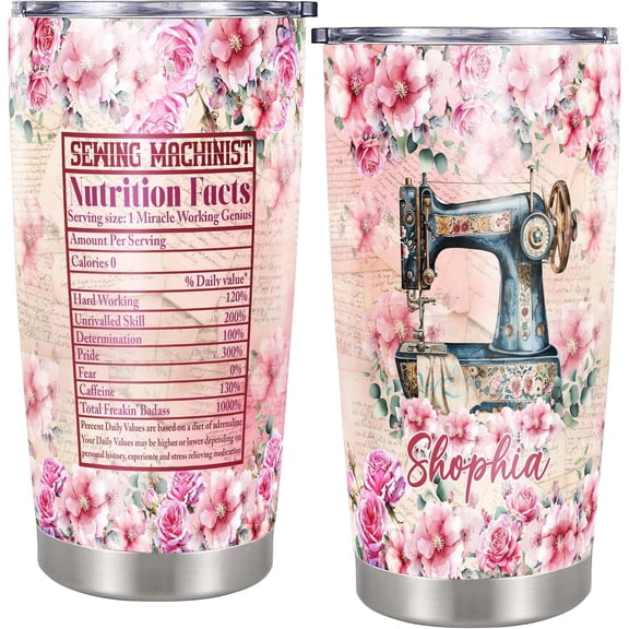 Sewing Tumbler Personalized Quilting Tumbler Travel Wine Glass Insulated Cup with Lid Stainless Steel 20 oz Gifts for Her Women Girl Mom Mother's day Birthday