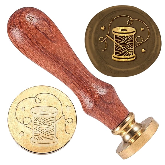 Sewing Wax Seal Stamp Wedding Invitations Embossed Stamp Sealing Removable 1" Brass Wax Seal Stamp Head with Wooden Handle Envelopes Gift Wrapping Decoration Craft Adhesive Waxing Gold DIY