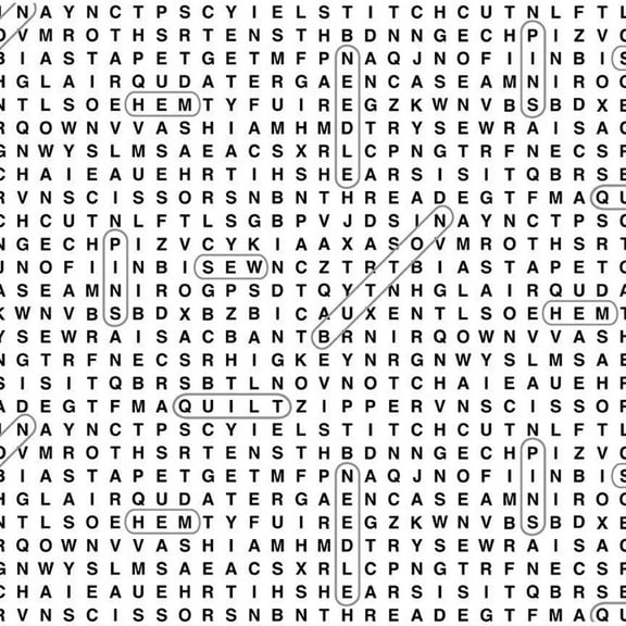 Sewing Word Search on White Timeless Treasures All Over Prints 100% Cotton