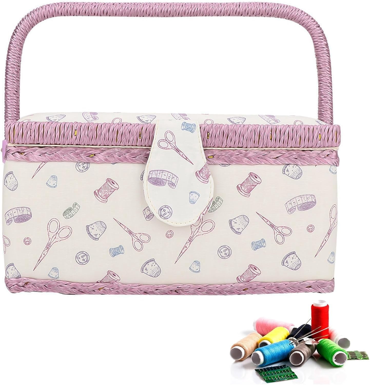 Sewing box, Classic organizer for fabric sewing supplies,Large storage box for craft accessories and embroidery， 24 x 18 x 13 cm