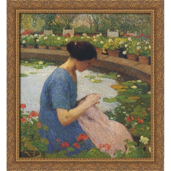 Sewing in the Garden at Marquayrol 28x30 Large Gold Ornate Wood Framed Canvas Art by Henri Martin