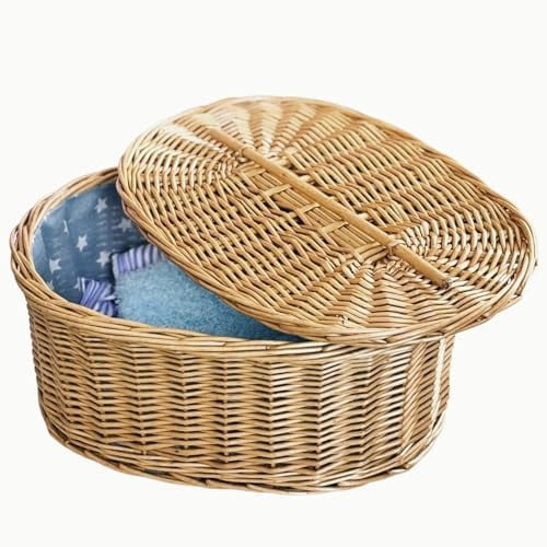 Sewing organizer,Willow Craft Storage Basket with Lid and Liner - Natural Woven Yarn Organizer for Knitting, embroidery,Sewing basket and DIY Crafts box (Oval(14.4" x 9.8" x 7.5"H))$$Art & Craft