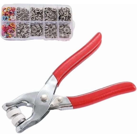 Sewing set of 100/200/300 semi-colored solid metal buttons - Includes hand pliers, snap fasteners for fabric and clothing, plastic accessories, and snap caps for DIY crafts and home repairs.