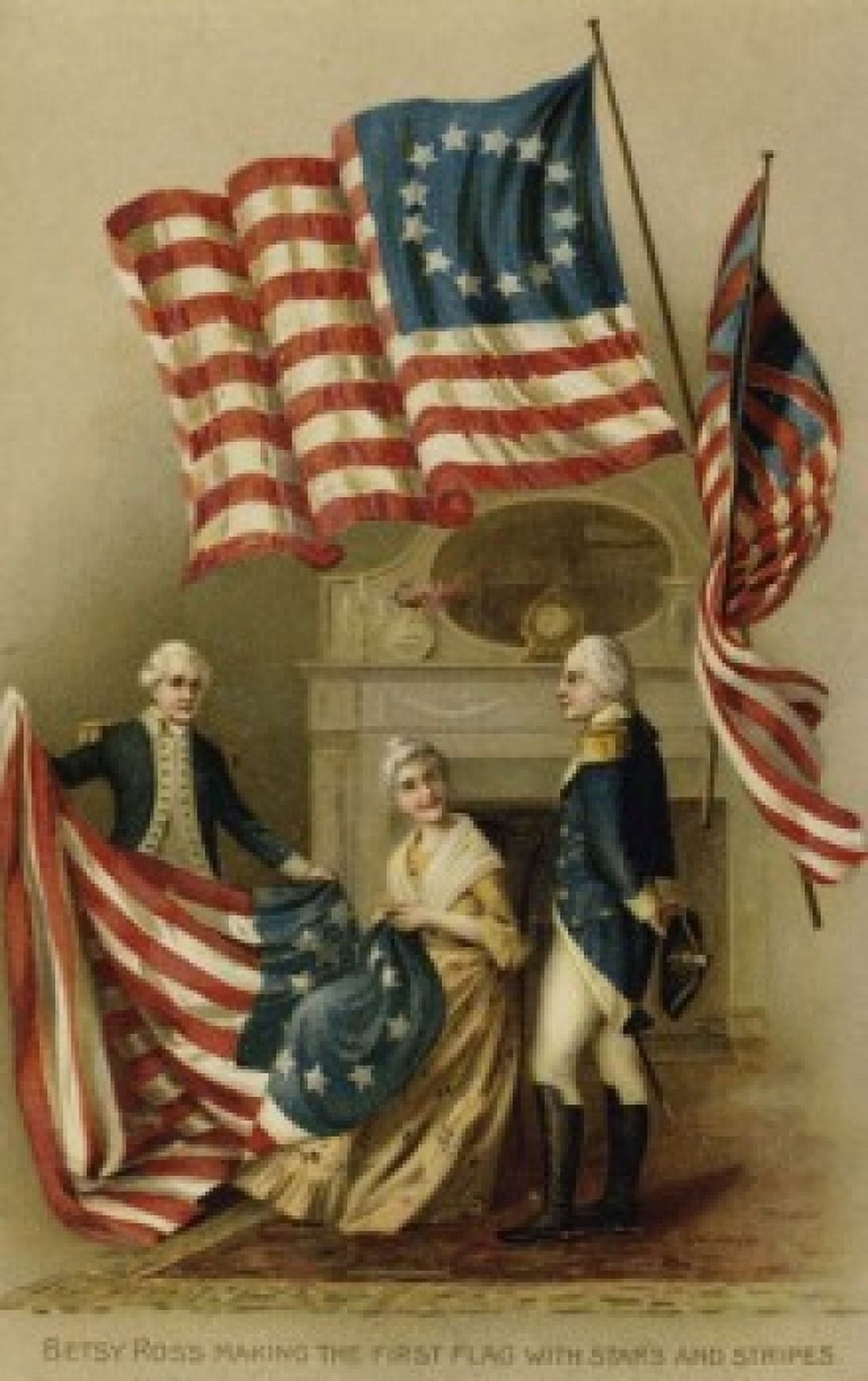 Sewing the Flag Nostalgia Cards Canvas Art - (24 x 36)