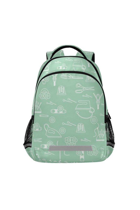 Sewing tools green pattern design Backpack with Chest Strap, Laptop Backpack, Travel Hiking Rucksack, Knapsack