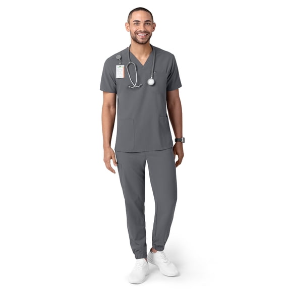 Sewkind Men’s Scrub Set Gray 3XL V-Neck Scrub Top and Jogger Pants 7 Pockets 100% Polyester Athletic Fit