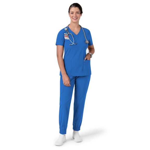 Sewkind Women’s Scrub Set Blue S V-Neck Scrub Top and Jogger Pants 6 Pockets 100% Polyester Modern Fit