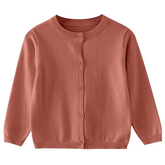 Sewkxo Baby Girls Boys Cotton Cardigan Long Sleeve Kid Button Sweater Girl Crew Neck Cardigans Uniform Sweater,Saffron 130