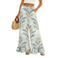 thumbnail image 1 of Sewkxo Boho Wide Leg Pants for Women High Waisted Floral Floral Palazzo Pants Flowy Loose Beach Trousers with Pockets,Cyan XL, 1 of 6