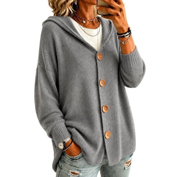 Sewkxo Cardigan Sweaters for Women Collared Button Knit Ribbed Soft Casual Loose Long Sleeve Blouses,Royal Blue L