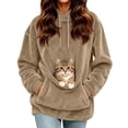 thumbnail image 1 of Sewkxo Cat Pouch Hoodie Pet Carrier Hoodies Women Oversized Kangaroo Pocket Lightweight Sweatshirts,Khaki L, 1 of 7