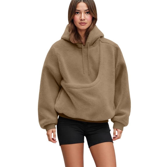 Sewkxo Cat Pouch Hoodie Pet Carrier Hoodies Women Oversized Kangaroo Pocket Lightweight Sweatshirts,Khaki L