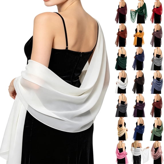 Sewkxo Chiffon Shawls and Wraps for Evening Dresses Women Soft Silky Elegant Wedding Bridal Scarve,White One Size