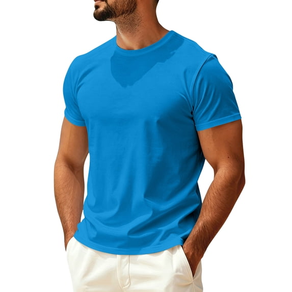 Sewkxo Crewneck Tshirts Men Plain T Shirts Relaxed Fit Basic Tees Soft,Blue XL