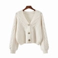 thumbnail image 1 of Sewkxo Girl's Cable Knit Cropped Cardigan Sweater V Neck Long Sleeve Button Down Sweater Cardigan,Beige S, 1 of 3