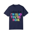 thumbnail image 1 of Sewkxo Girls Welcome Back to School Letter Graphic T Shirt Short Sleeve Crew Neck Cotton Casual Tee for Kids,Dark Blue 110, 1 of 4