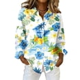thumbnail image 1 of Sewkxo Hawaii Shirt for Women‘s Floral Print Long Sleeve Lapel Collar Button Down Tropical Beach Blouse Big and Tall Loose Fit Party Holiday Tops,Sky Blue L, 1 of 5