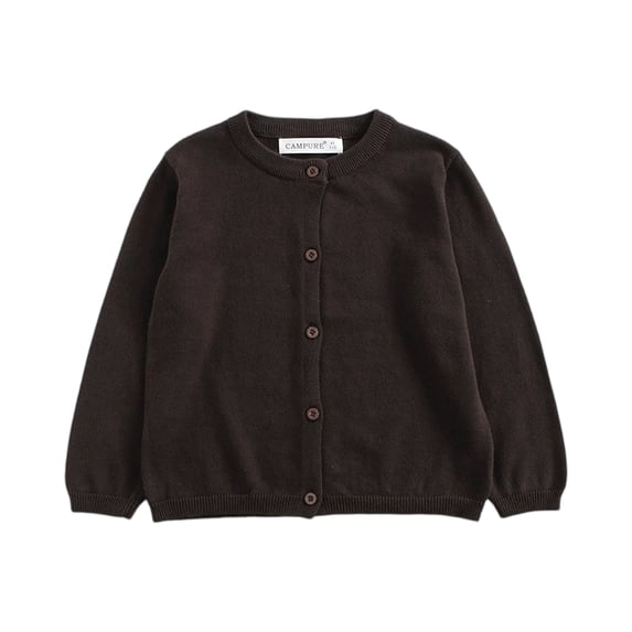 Sewkxo Kids Girls Knit Cardigan Button Down Crewneck Open Front Sweater Toddler Long Sleeve Soft Plain Coats Sweaters,Coffee 120