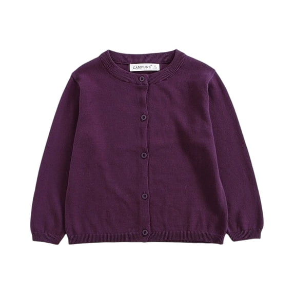 Sewkxo Kids Girls Knit Cardigan Button Down Crewneck Open Front Sweater Toddler Long Sleeve Soft Plain Coats Sweaters,Dark Purple 130