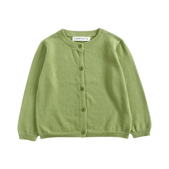 Sewkxo Kids Girls Knit Cardigan Button Down Crewneck Open Front Sweater Toddler Long Sleeve Soft Plain Coats Sweaters,Green 140