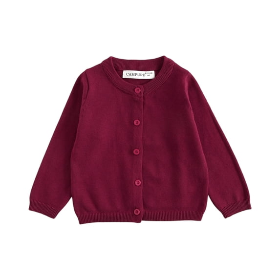 Sewkxo Kids Girls Knit Cardigan Button Down Crewneck Open Front Sweater Toddler Long Sleeve Soft Plain Coats Sweaters,Wine 120