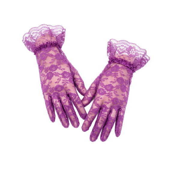 Sewkxo Ladies Lace Gloves Elegant Short Lace Gloves Evening Wedding Costume Party Dance Glove,Light Purple One Size