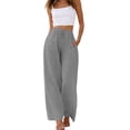 thumbnail image 1 of Sewkxo Linen Pants Women Summer Drawstrings Wide Leg Trousers High Waisted Casual Loose Fit Palazzo Pant with Pockets,Gray S, 1 of 5