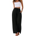thumbnail image 1 of Sewkxo Linen Pants for Women Summer Drawstring Wide Leg Trousers High Waist Casual Loose Palazzo Pant with Pockets,Black S, 1 of 5