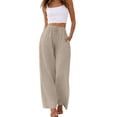thumbnail image 1 of Sewkxo Linen Pants for Women Summer Drawstrings Wide Leg Pants High Waisted Casual Loose Palazzo Pants with Pockets,Khaki M, 1 of 5