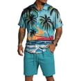 thumbnail image 1 of Sewkxo Men Hawaiian Two Piece Matching Sets Short Sleeves Lapel Collared Button Down Hawaiian Shirt Drawstring Beach Shorts Tropical Beach Casual Sets with Pockets,Royal Blue 2XL, 1 of 6