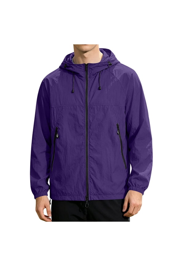 Men's Breathable Sun Jacket UPF 50+ UV Block Hooded Casual Sports Coat Lightweight Fishing Hiking,Dark Purple S