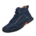 thumbnail image 1 of Sewkxo Men's Casual Leather Fashion Sneakers Ankle Boots Handmade Lightweight Loafers Mid Top Walking Driving Shoes,Navy 43, 1 of 7