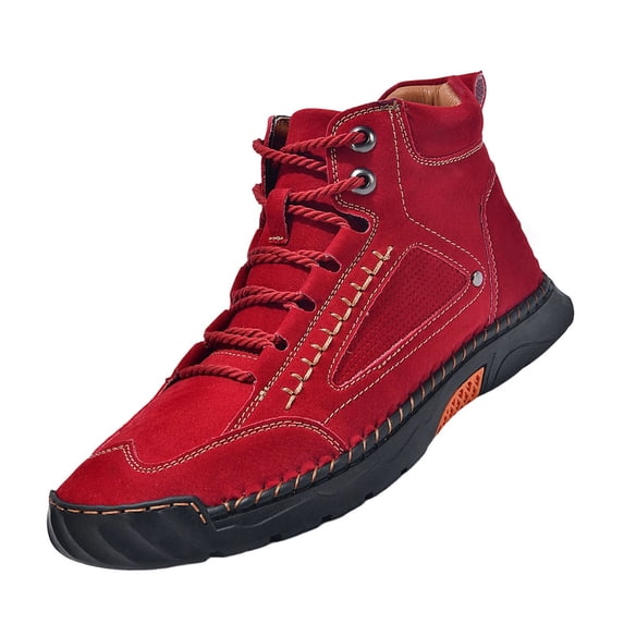 Sewkxo Men's Casual Leather Fashion Sneakers Ankle Boots Handmade Lightweight Loafers Mid Top Walking Driving Shoes,Red 38