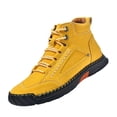 thumbnail image 1 of Sewkxo Men's Casual Leather Fashion Sneakers Ankle Boots Handmade Lightweight Loafers Mid Top Walking Driving Shoes,Yellow 36, 1 of 7
