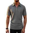 thumbnail image 1 of Sewkxo Men's Casual Polo Shirt Knitted Textured Short Sleeve Stretch Golf Shirt Summer Vacation Beach Collared Shirts,Dark Gray 3XL, 1 of 4