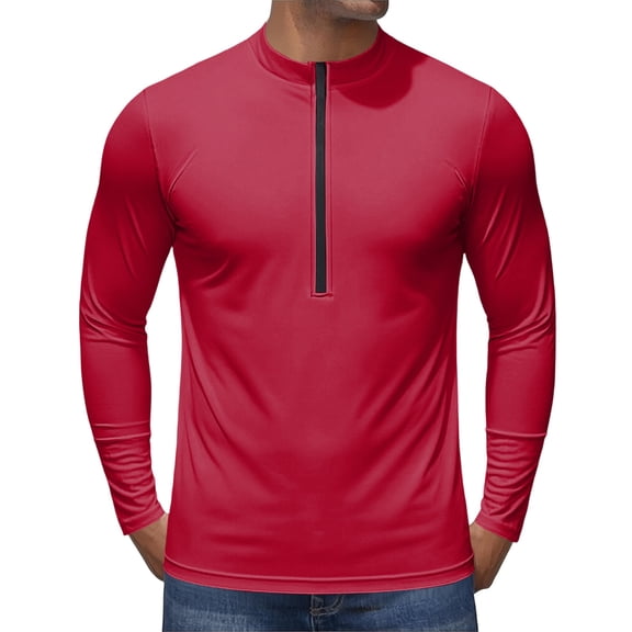 Sewkxo Men's Cycling Jersey Moisture Wicking Long Sleeve UPF Half Zip Bike Road Riding Biking Shirts for Men Zipper Pockets,Red 3XL