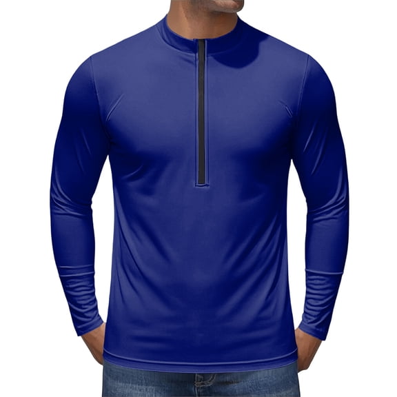 Sewkxo Men's Cycling Jersey with 3+1 Rear Zipper Pockets Long Sleeve Moisture Wicking UPF 50+ Half Zip Riding Bike Shirts,Dark Blue M
