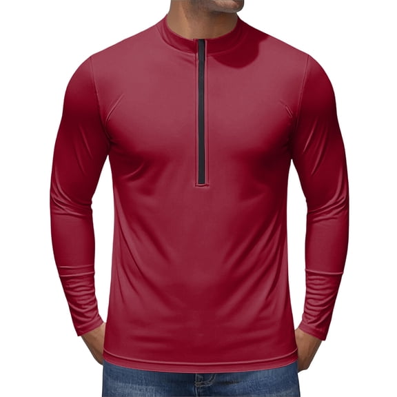 Sewkxo Men's Cycling Jersey with 3+1 Rear Zipper Pockets Long Sleeve Moisture Wicking UPF 50+ Half Zip Riding Bike Shirts,Wine 3XL