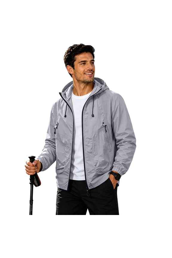 Men's Cycling Rain Jackets Waterproof Running Bike Windbreaker Lightweight Packable Hooded Jacket,Gray XL