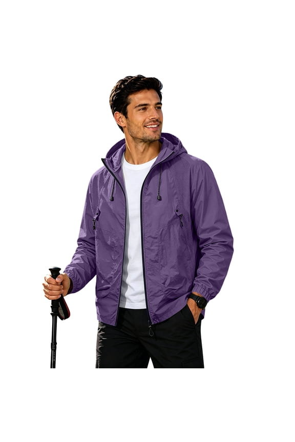 Men's Cycling Rain Jackets Waterproof Running Bike Windbreaker Lightweight Packable Hooded Jacket,Purple M