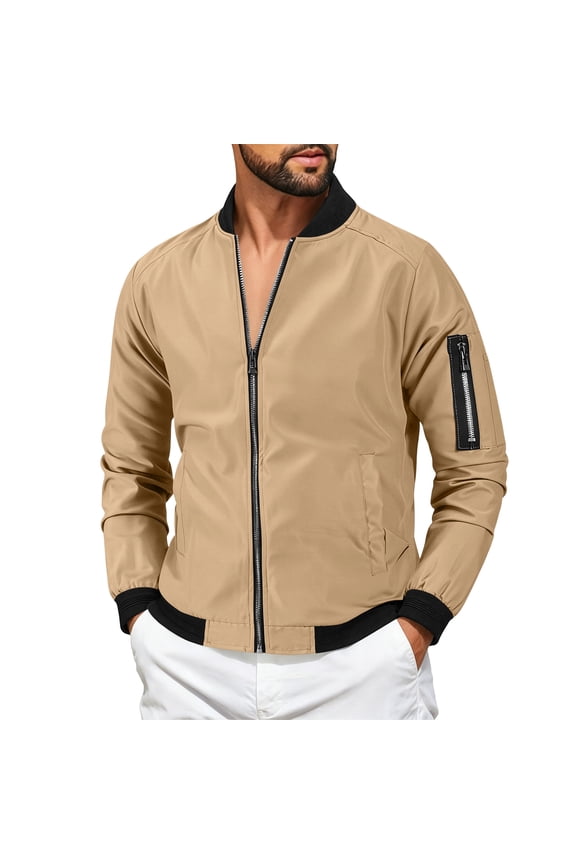 Men's Flight Bomber Jacket Lightweight Softshell Coat Sportwear Zipper Windbreaker,Khaki XL